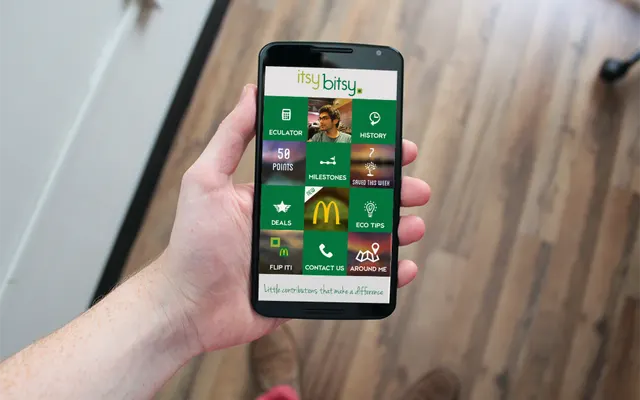 Itsybitsy app home screen with points, deals and eco tips
